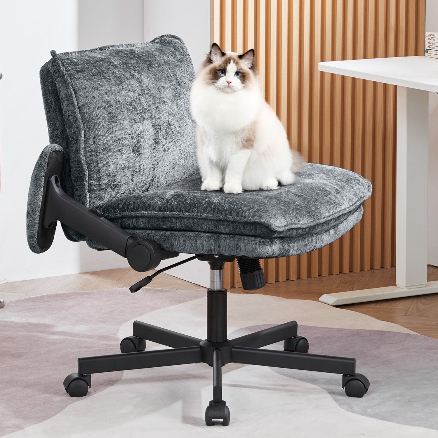 Fancispot Cross Legged Office Chair Height Adjustable Swivel Desk_voghion.com